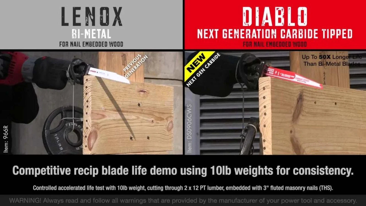 Diablo 6" Carbide Reciprocating Saw Blade for Nail-Embedded Wood, Demo Demon