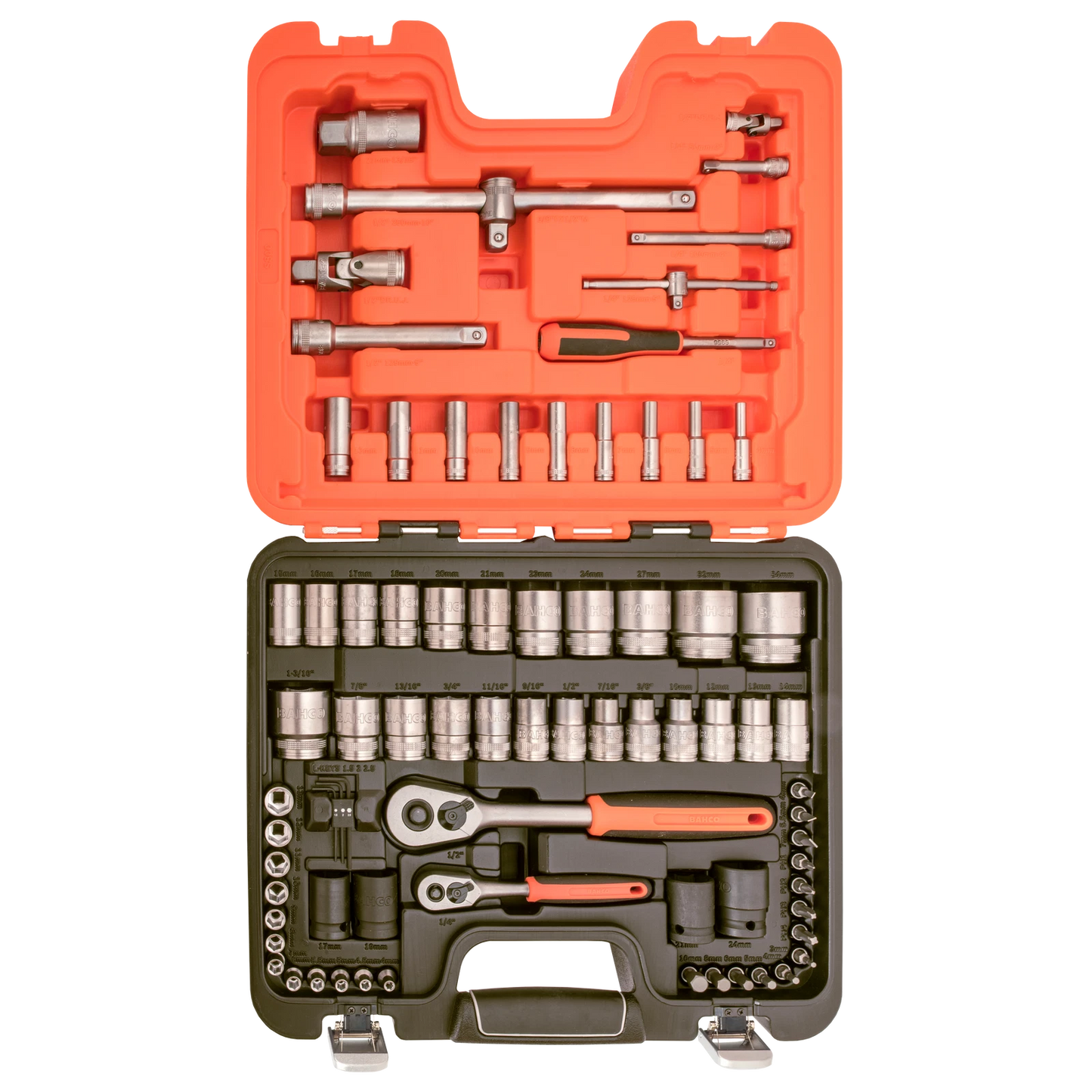 Bahco 1/4" & 1/2" Square Drive Socket Set, Quick Release, Alloy Steel