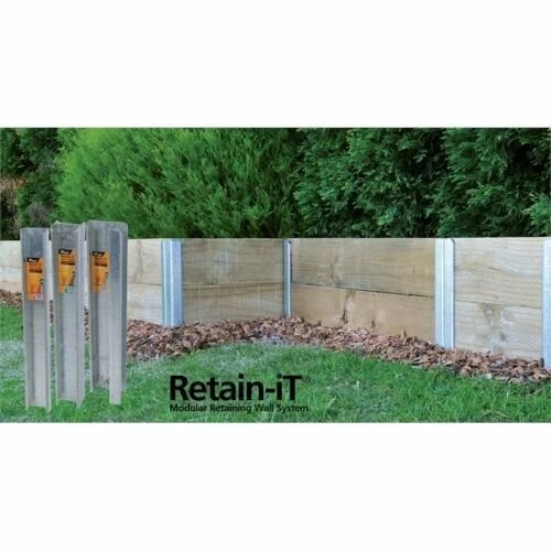 Whites Outdoor Galvanised Retain-iT End Post for Timber Sleepers, Heavy-Duty, 750 x 50mm