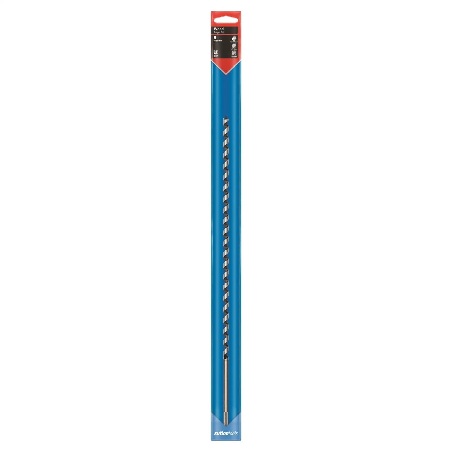 Sutton Tools 460mm x 8mm Long Auger Bit, Hex Shank, Single-Spur, Coarse Screw Point