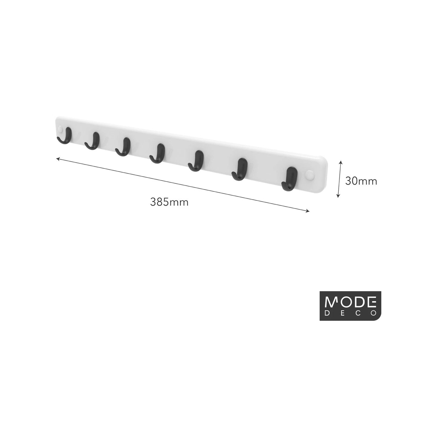 MODE 7 Key Rack with Black Hooks on White Board, Decorative & Durable Design