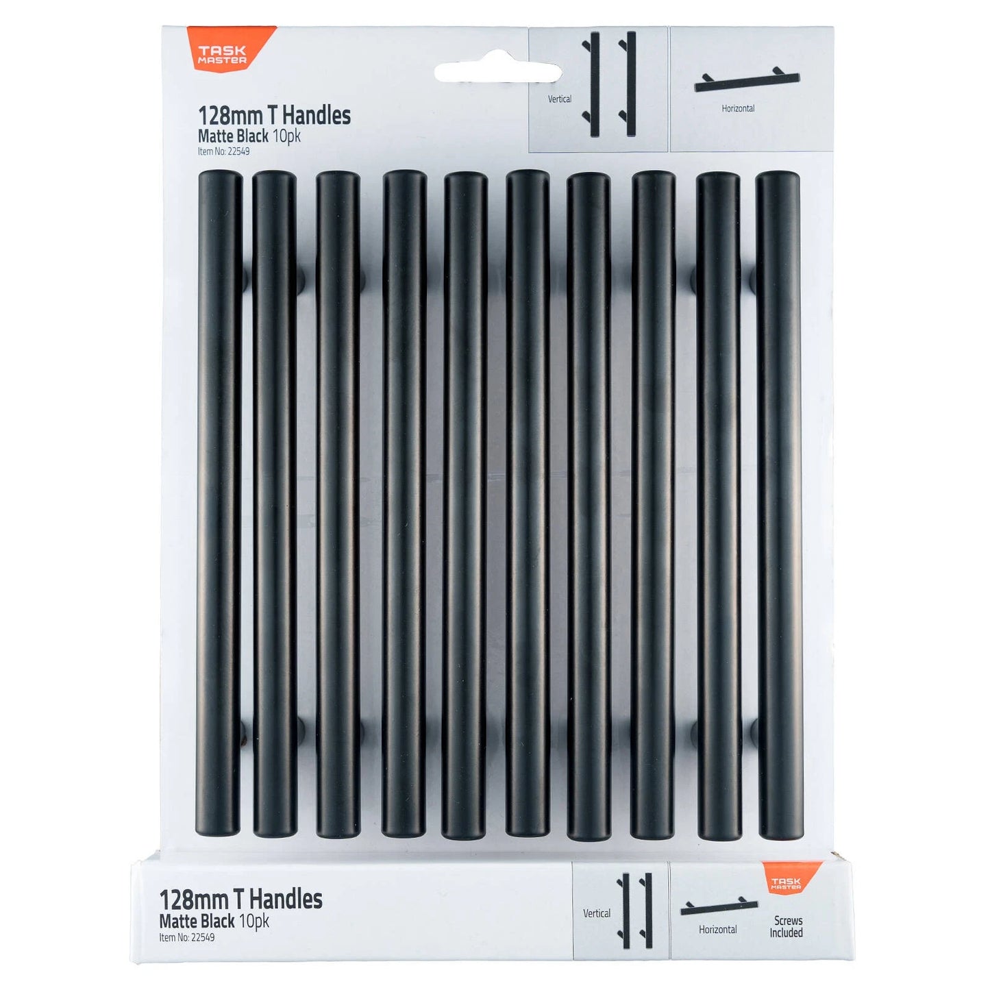 Taskmaster Matte Black T Handle 128mm - Easy Install, 10 Pack, Modern Cabinet Upgrade
