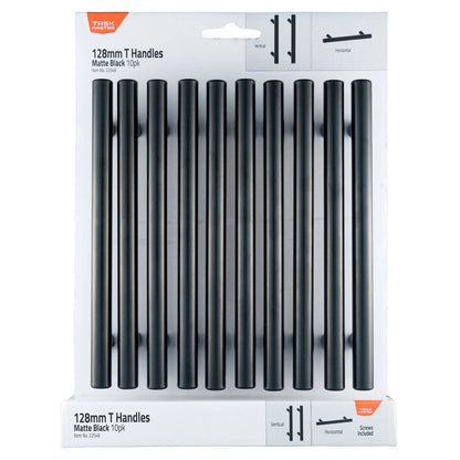 Taskmaster Matte Black T Handle 128mm - Easy Install, 10 Pack, Modern Cabinet Upgrade