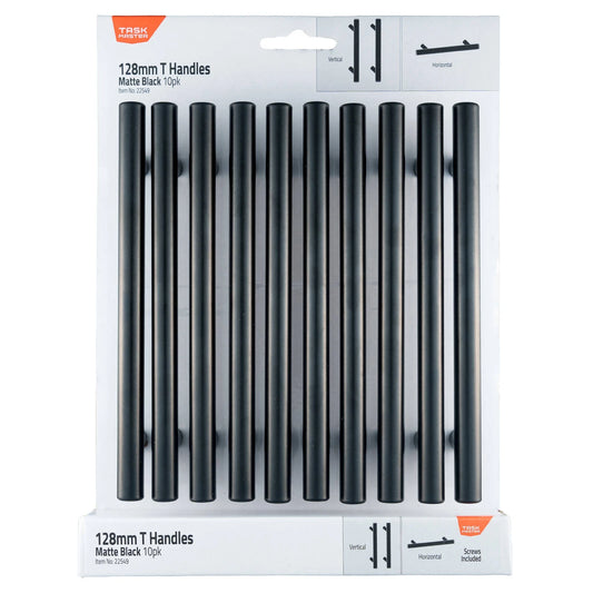 Taskmaster Matte Black T Handle 128mm - Easy Install, 10 Pack, Modern Cabinet Upgrade