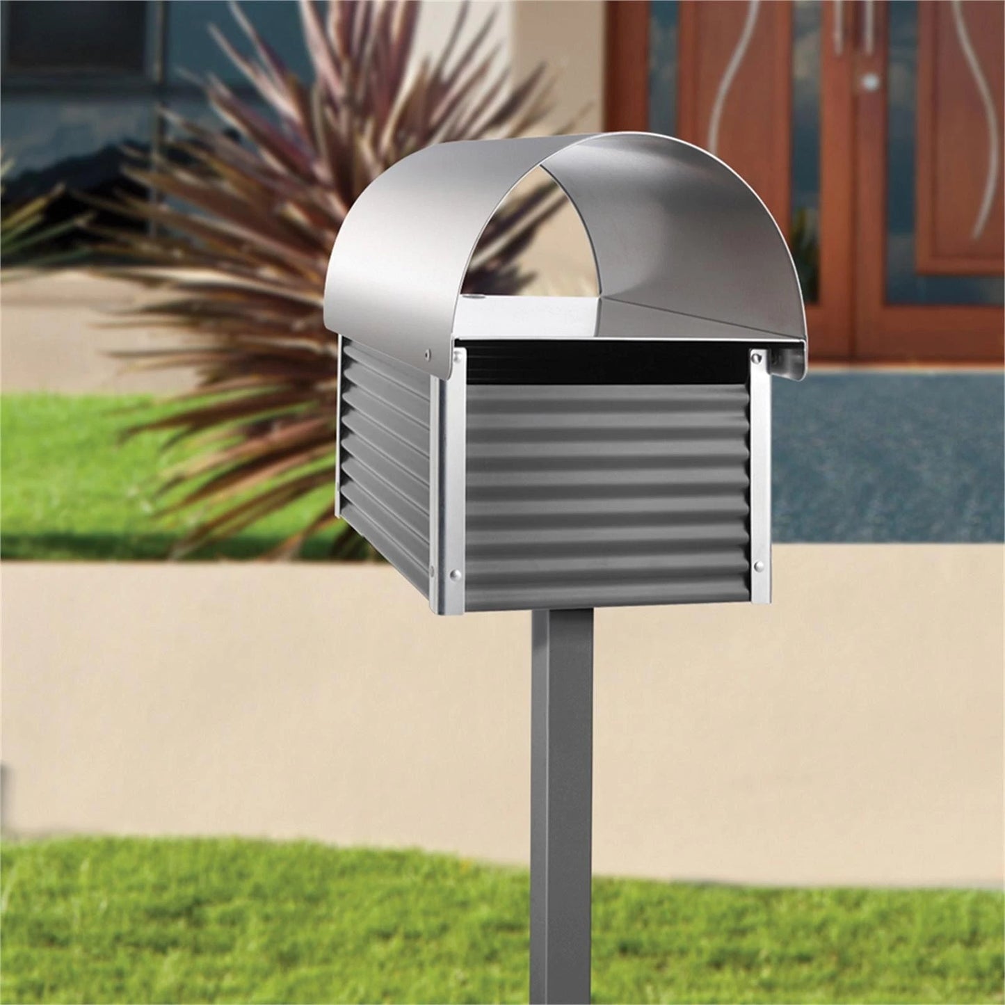 Sandleford Woodland Grey Post Mount Letterbox, Galvanised Steel, Easy Install, Stylish Design