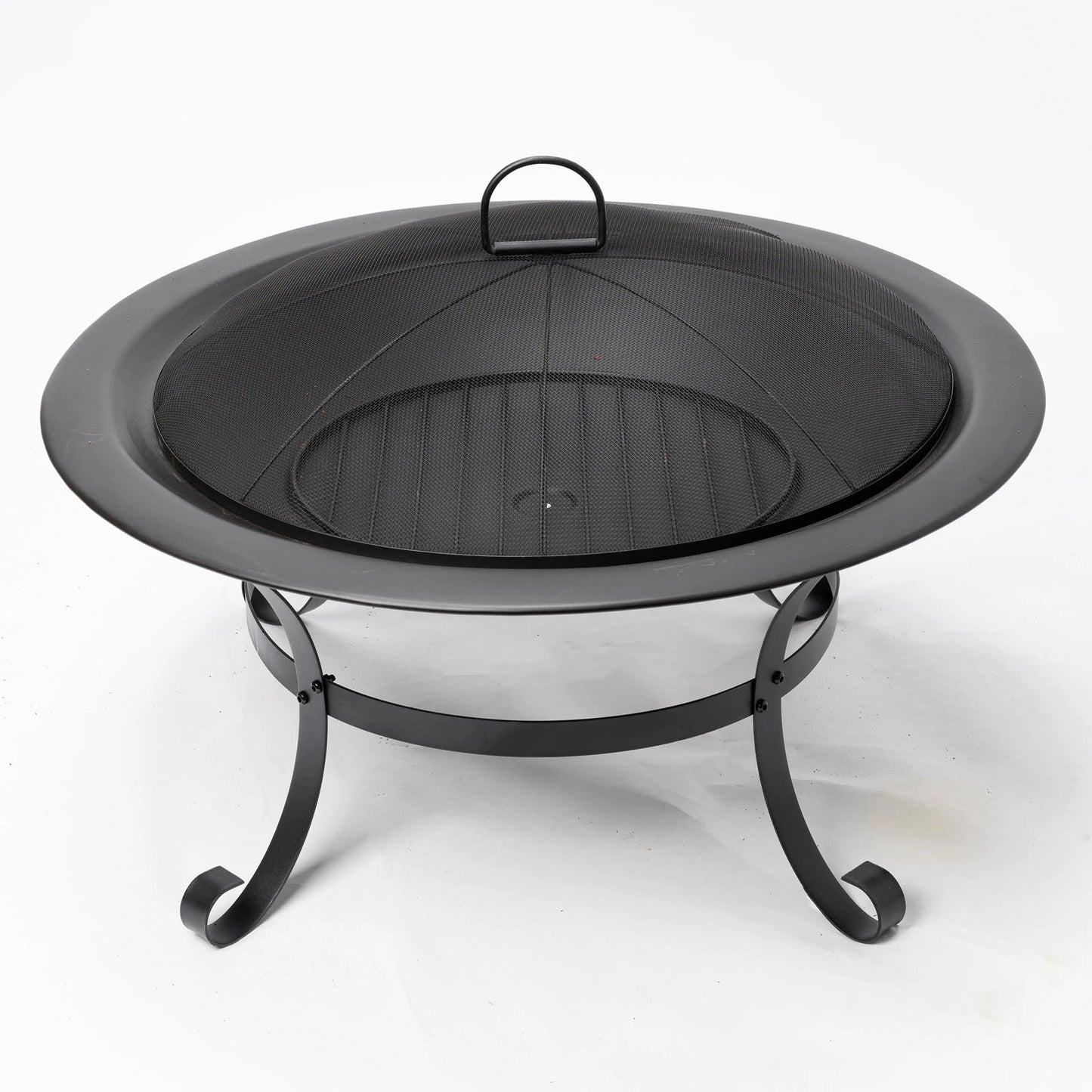 Jumbuck Round Steel Fire Pit, 76cm, Portable, Black, Outdoor Use, 360° Fire View