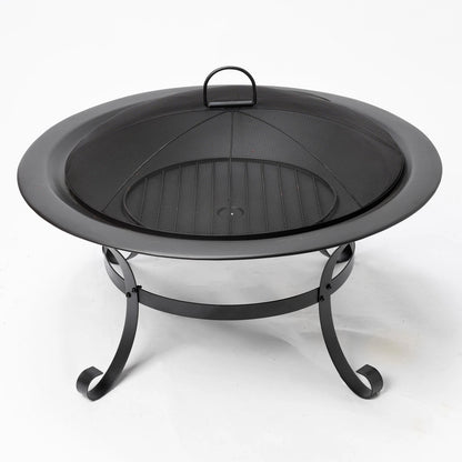 Jumbuck Round Steel Fire Pit, 76cm, Portable, Black, Outdoor Use, 360° Fire View
