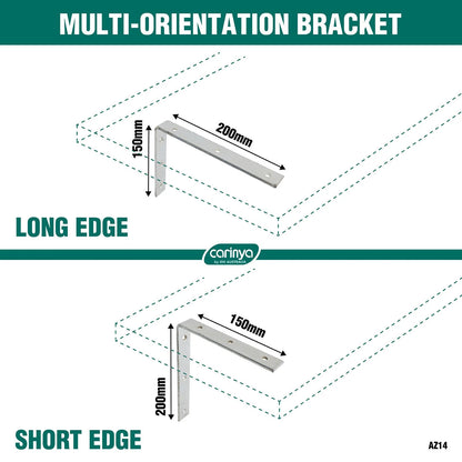 Carinya Zinc Plated Angle Bracket 200x150mm Heavy-Duty Corrosion-Resistant Indoor/Outdoor