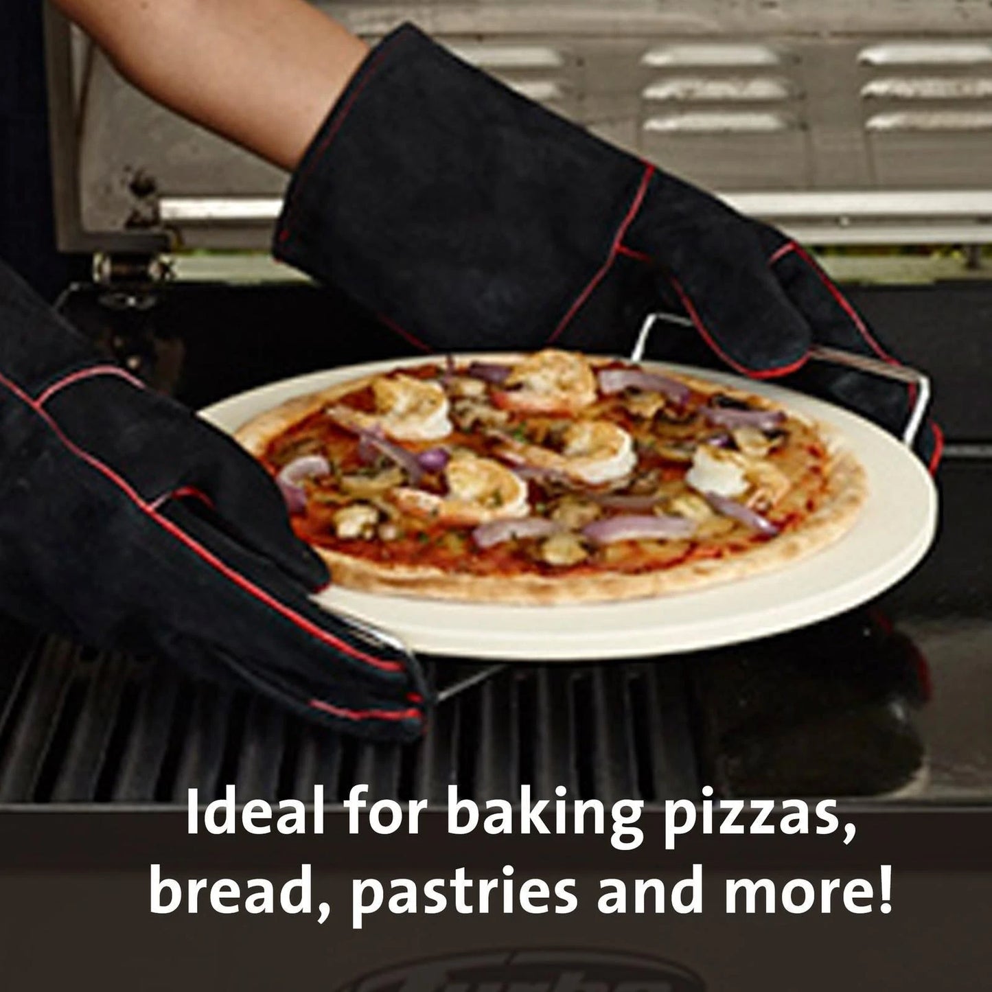 Jumbuck 33cm Ceramic Pizza Stone with Cutter & Wire Frame for Crispy Crusts