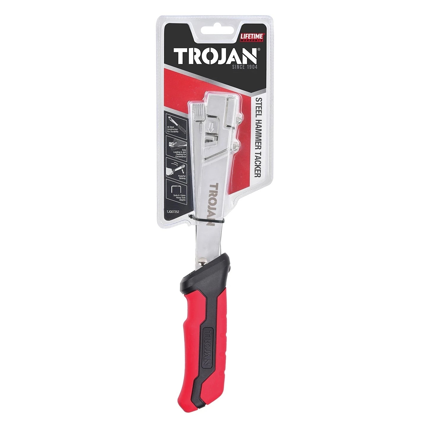 Trojan Steel Hammer Tacker, Durable All Steel, 4-14mm Flat Staples, Lifetime Warranty