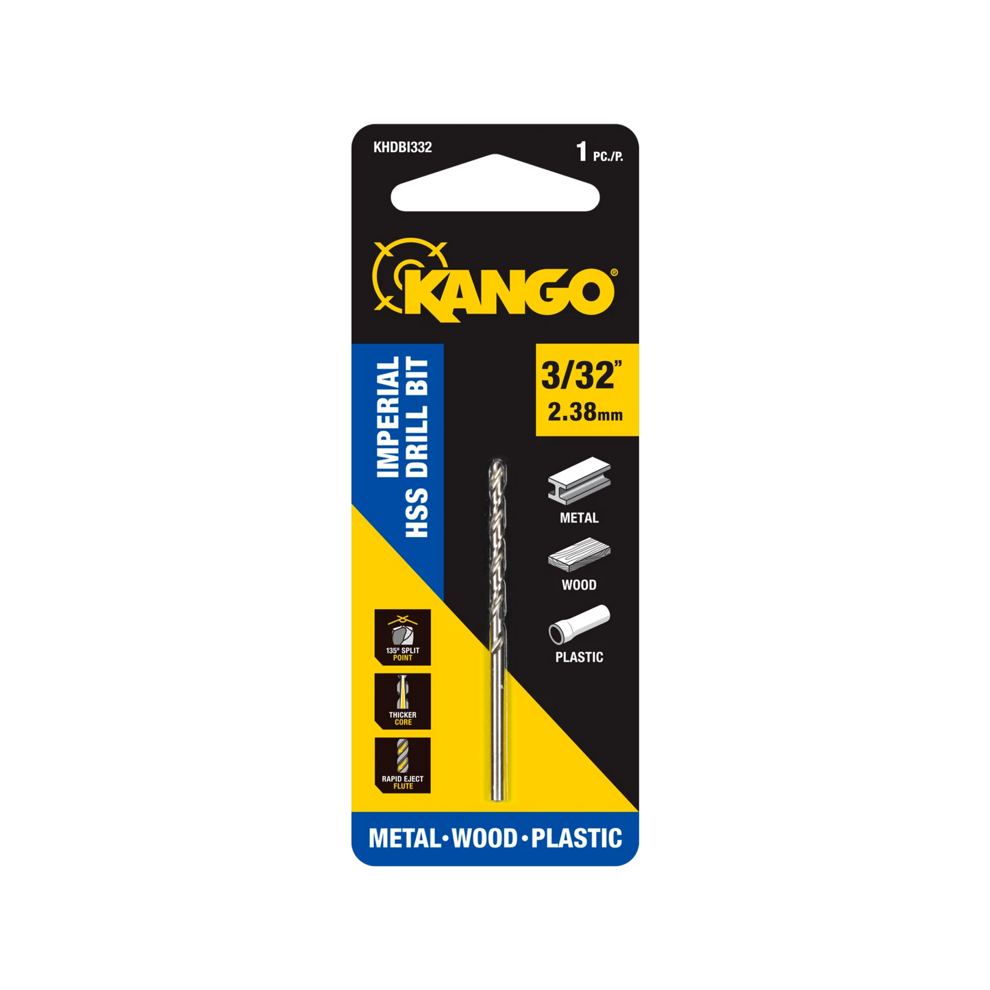 Kango 3/32" Imperial HSS Drill Bit - 135° Split Point, Tapered Core, Versatile Use