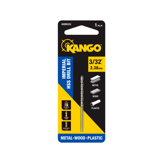 Kango 3/32" Imperial HSS Drill Bit - 135° Split Point, Tapered Core, Versatile Use