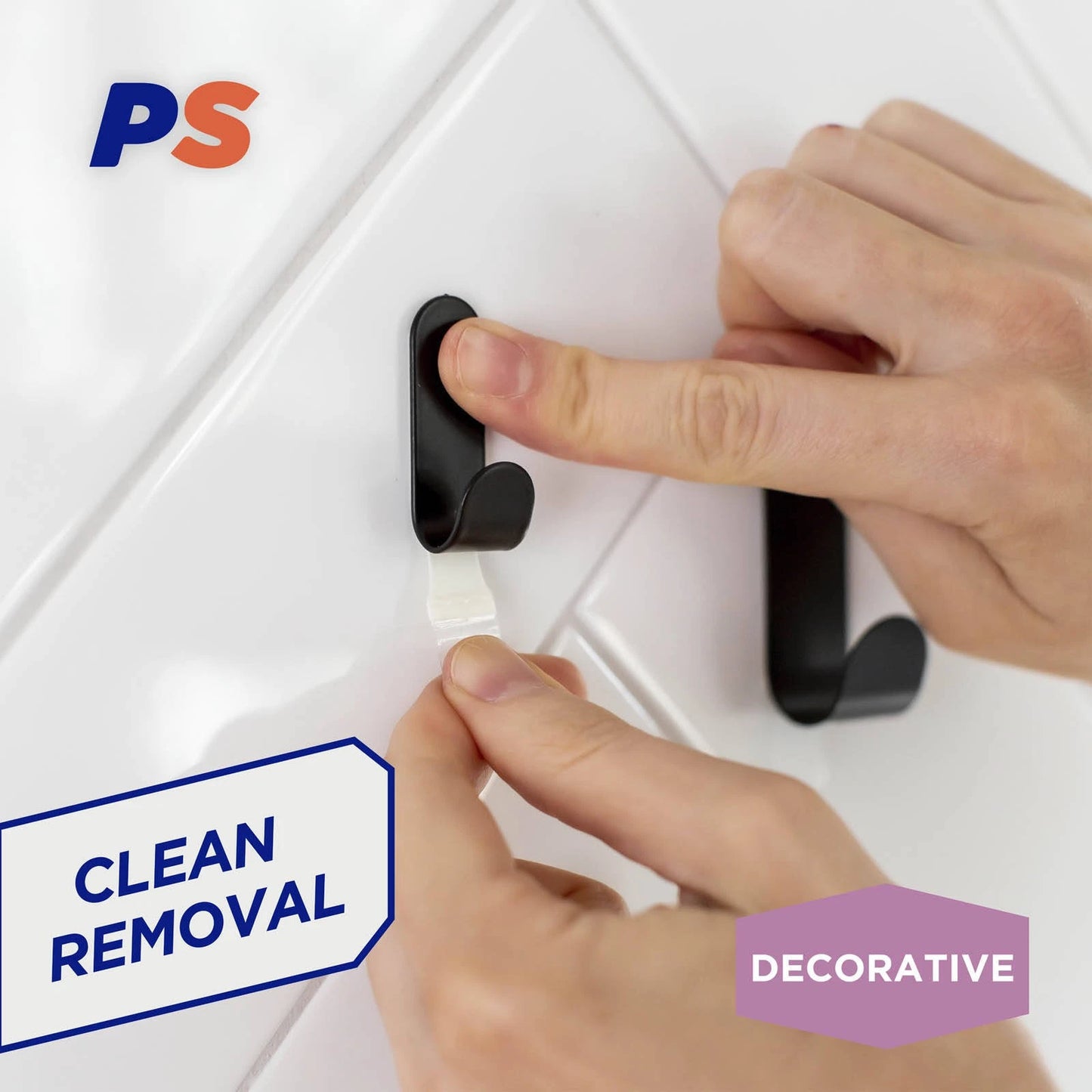 Permastik Small Black Metal Hooks 6 Pack - No Drilling, Stainless Steel, Matte Finish