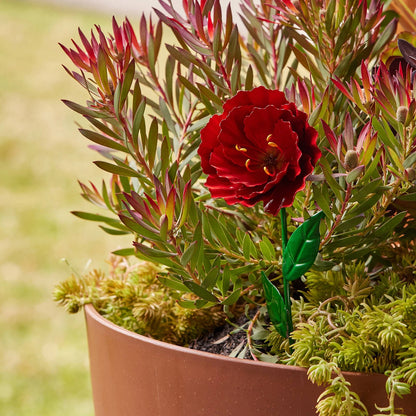 Northcote Pottery Red Rose Metal Stake - Weather Resistant, Vibrant Garden Decor
