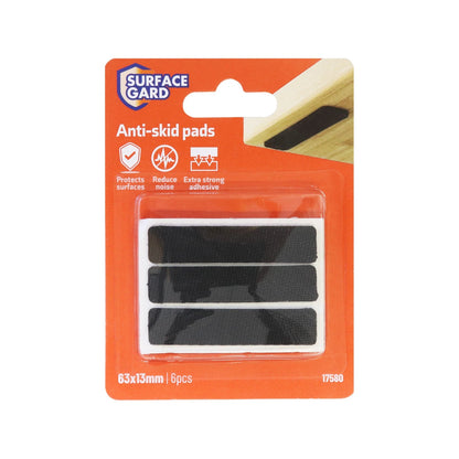Surface Gard Black Anti Skid Strips 13x63mm - 6 Pack, Noise Reduction & Surface Protection