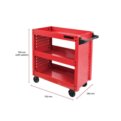 Trojan Steel 3 Tier Pegboard Service Cart, 200kg Capacity, Swivel Castors, Lifetime Warranty
