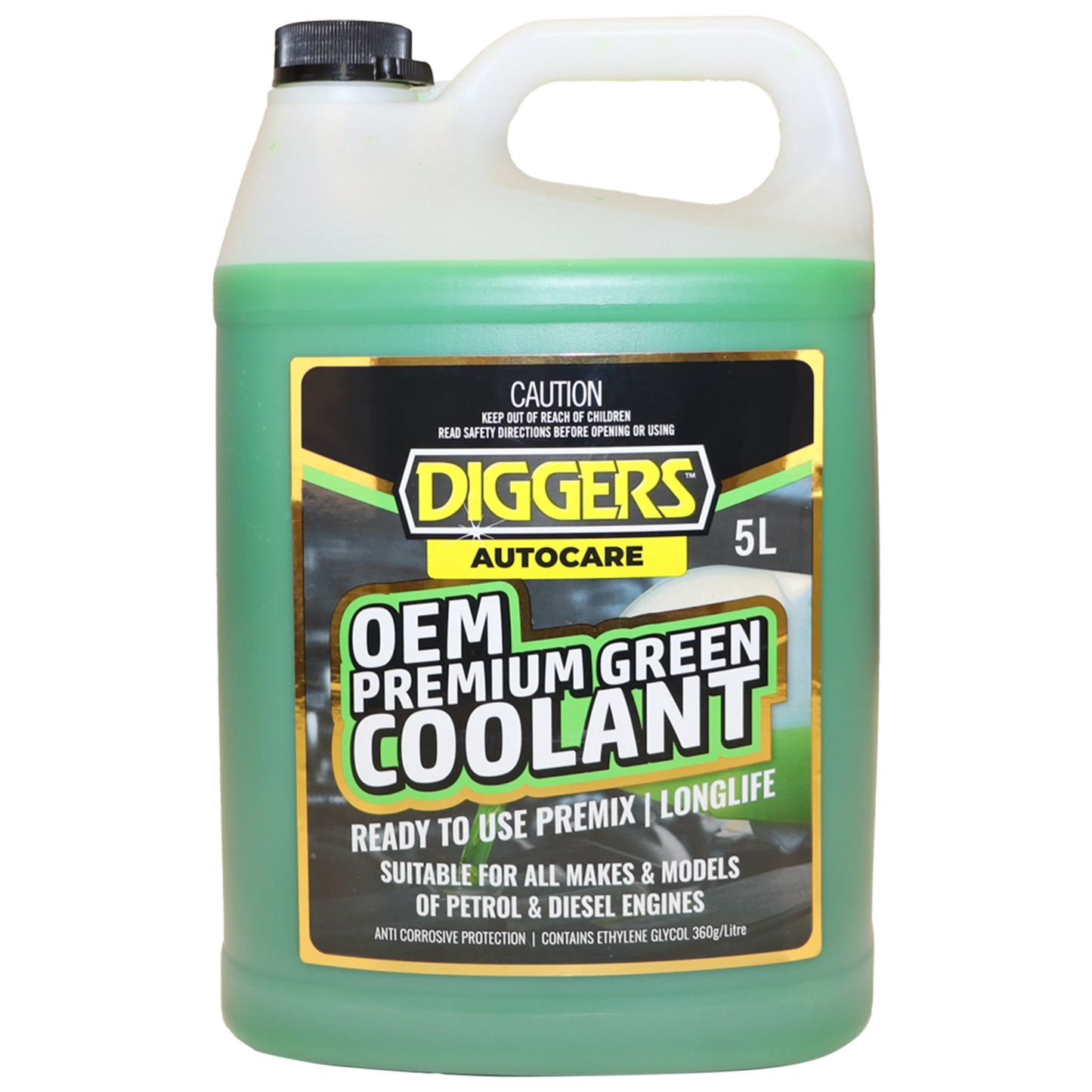 DIGGERS™ 5L OEM Premium Green Coolant - Universal, Long-lasting, Anti-corrosive Protection