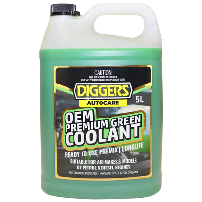 DIGGERS™ 5L OEM Premium Green Coolant - Universal, Long-lasting, Anti-corrosive Protection