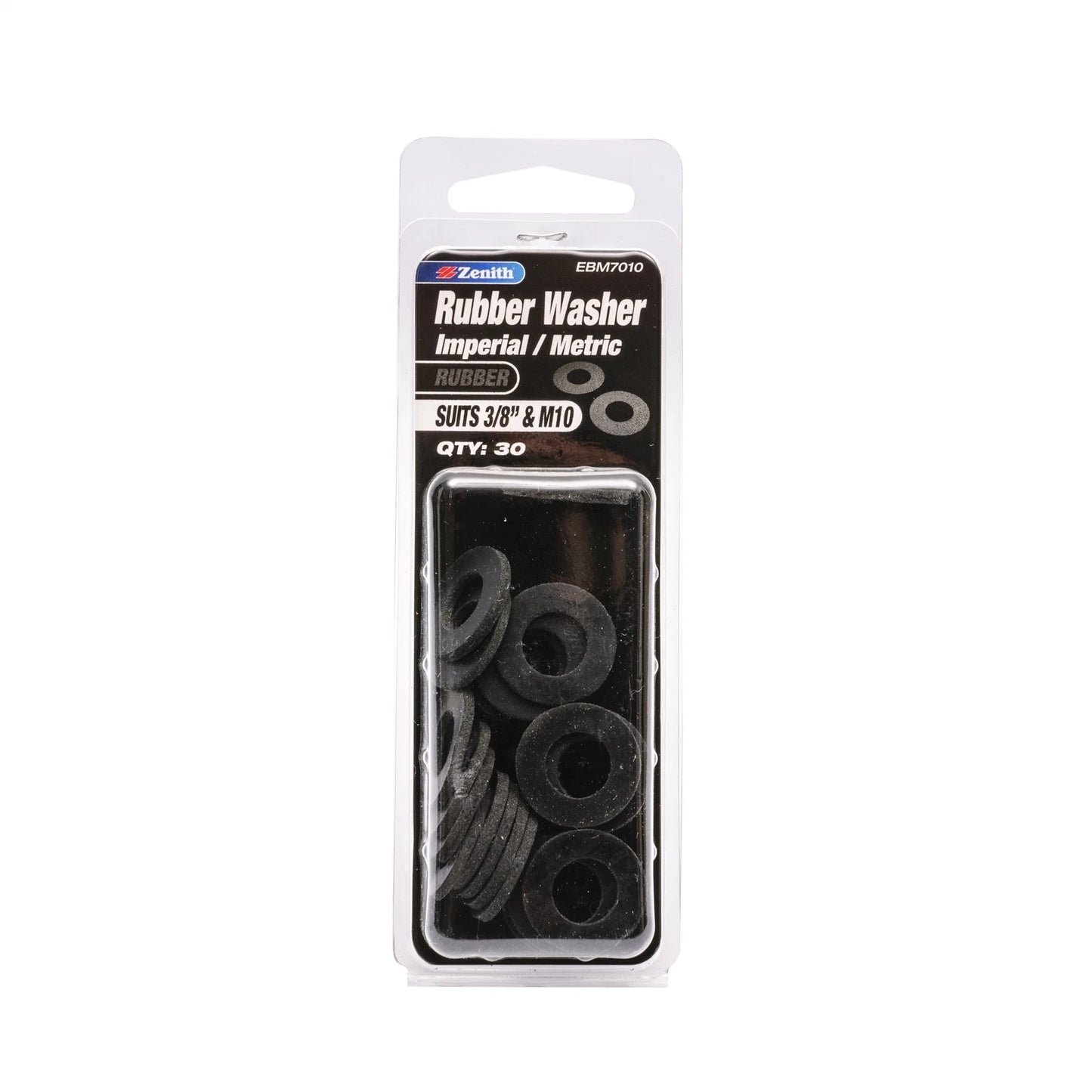 Zenith Rubber Washers 3/8" & M10 - 30 Pack, Durable & Fluid-Resistant