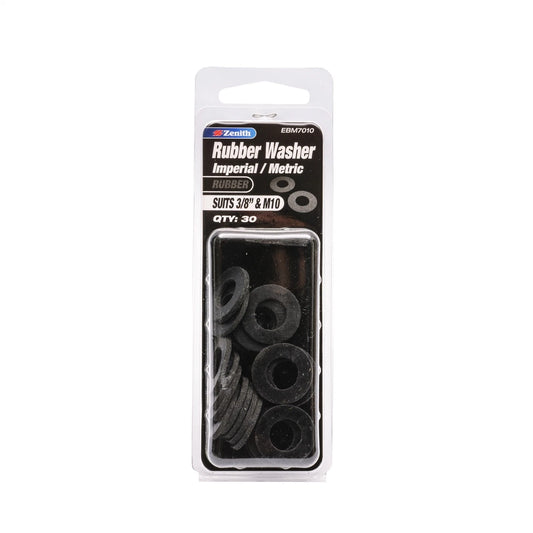 Zenith Rubber Washers 3/8" & M10 - 30 Pack, Durable & Fluid-Resistant