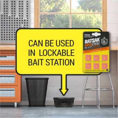 RATSAK 90g Rapid Strike Wax Blocks - Fast-Acting, Weather-Resistant Rodent Control