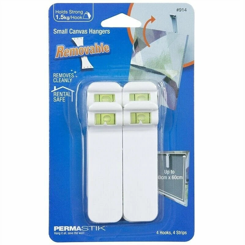 Permastik Small Canvas Hangers 4 Pack - Damage-Free, Holds 1.5kg, Easy Removal