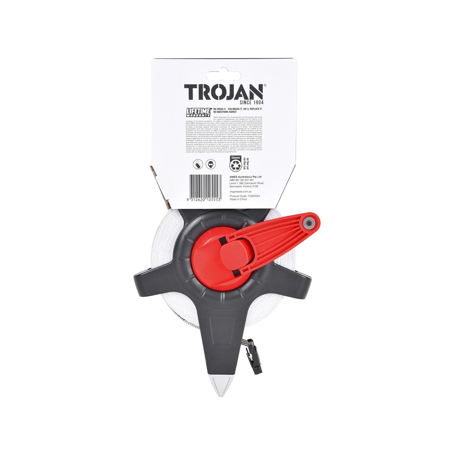 Trojan 30m Open Reel Tape Measure, Double-Sided Metric & Imperial, Fibreglass, Folding Hook