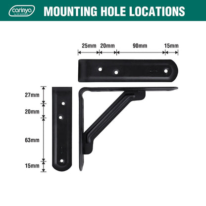 Carinya Black Light Stayed Bracket 150x125mm, 100kg Load, Powder Coated Steel