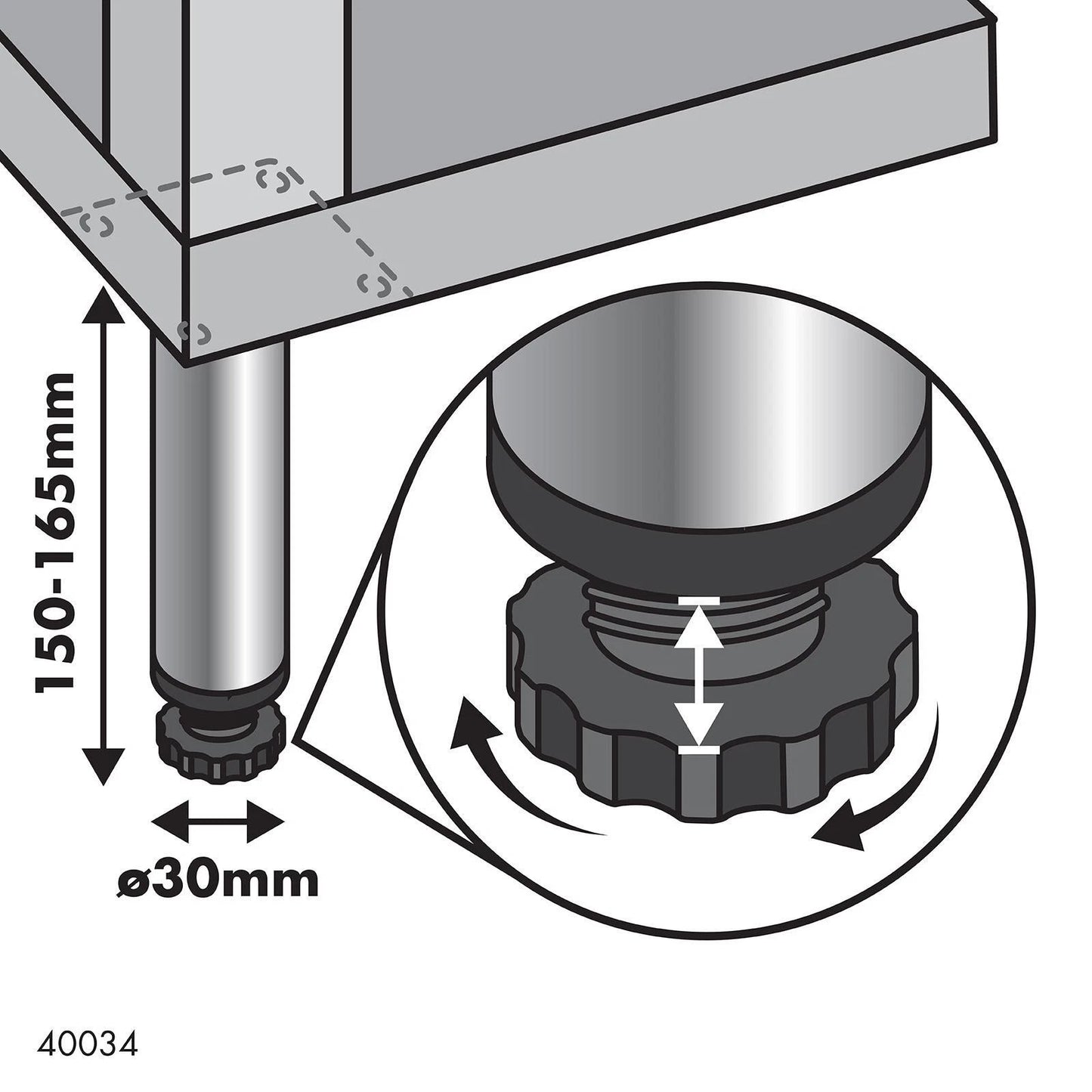 Adoored Brushed Nickel Round Leg 30x150mm Steel Furniture Leg Easy Install
