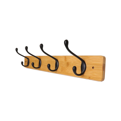 Adoored 60cm Black Bamboo Hat & Coat Rack with 4 Hooks, Modern Design, Easy Install