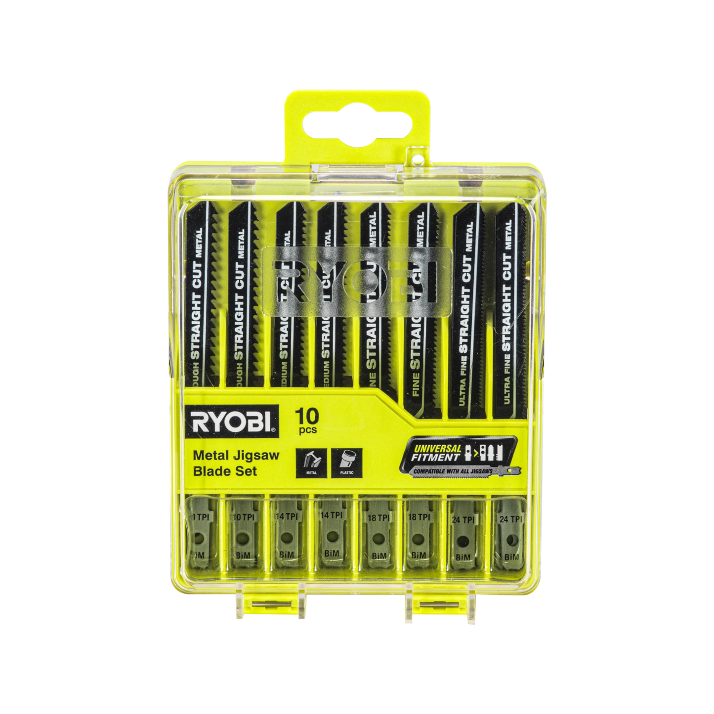Ryobi 10 Piece Bi-Metal Jigsaw Blade Set for Metal & Plastic Cutting, Universal Fit