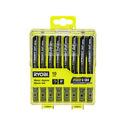 Ryobi 10 Piece Bi-Metal Jigsaw Blade Set for Metal & Plastic Cutting, Universal Fit