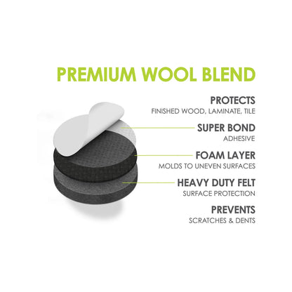 Slipstick 25mm Grey Premium Wool Felt Floor Protection Pads - 16 Pack