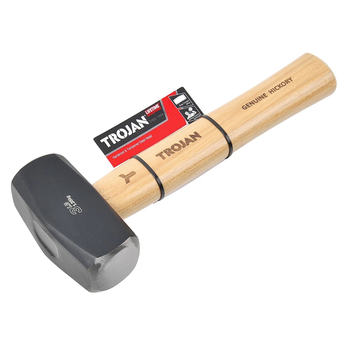 Trojan 1.3kg Timber Club Hammer, Induction Hardened Head, Hickory Handle, Lifetime Warranty
