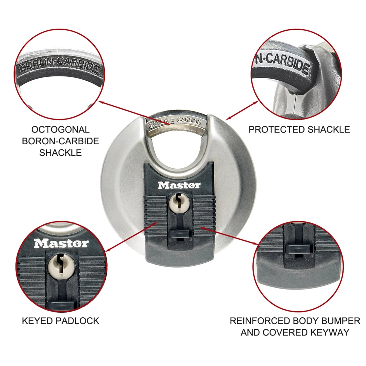 Master Lock 70mm Excell Disc Padlock, Stainless Steel, Boron-Carbide Shackle, Weather-Resistant
