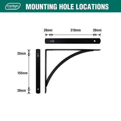 Carinya Black Arch Stayed Bracket 250x200mm, Powder Coated Steel, 50kg Load Capacity