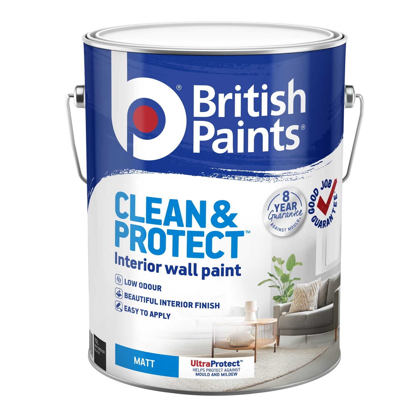 British Paints Black Matt Interior Paint 10L - Wipeable, Low Odour, 8 Year Mould Guarantee