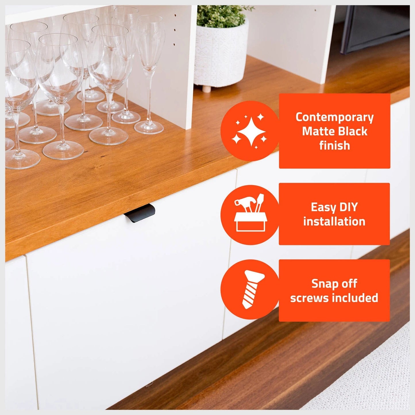 Taskmaster Matte Black Square Cabinet Pull Handle 32mm - 2 Pack, Easy Install