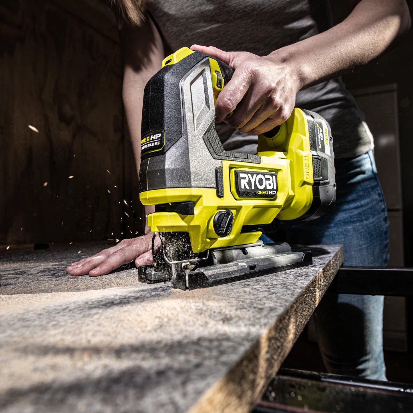 Ryobi 18V ONE+ HP Brushless Jigsaw, Cordless, Versatile Cutting, Quick Blade Change