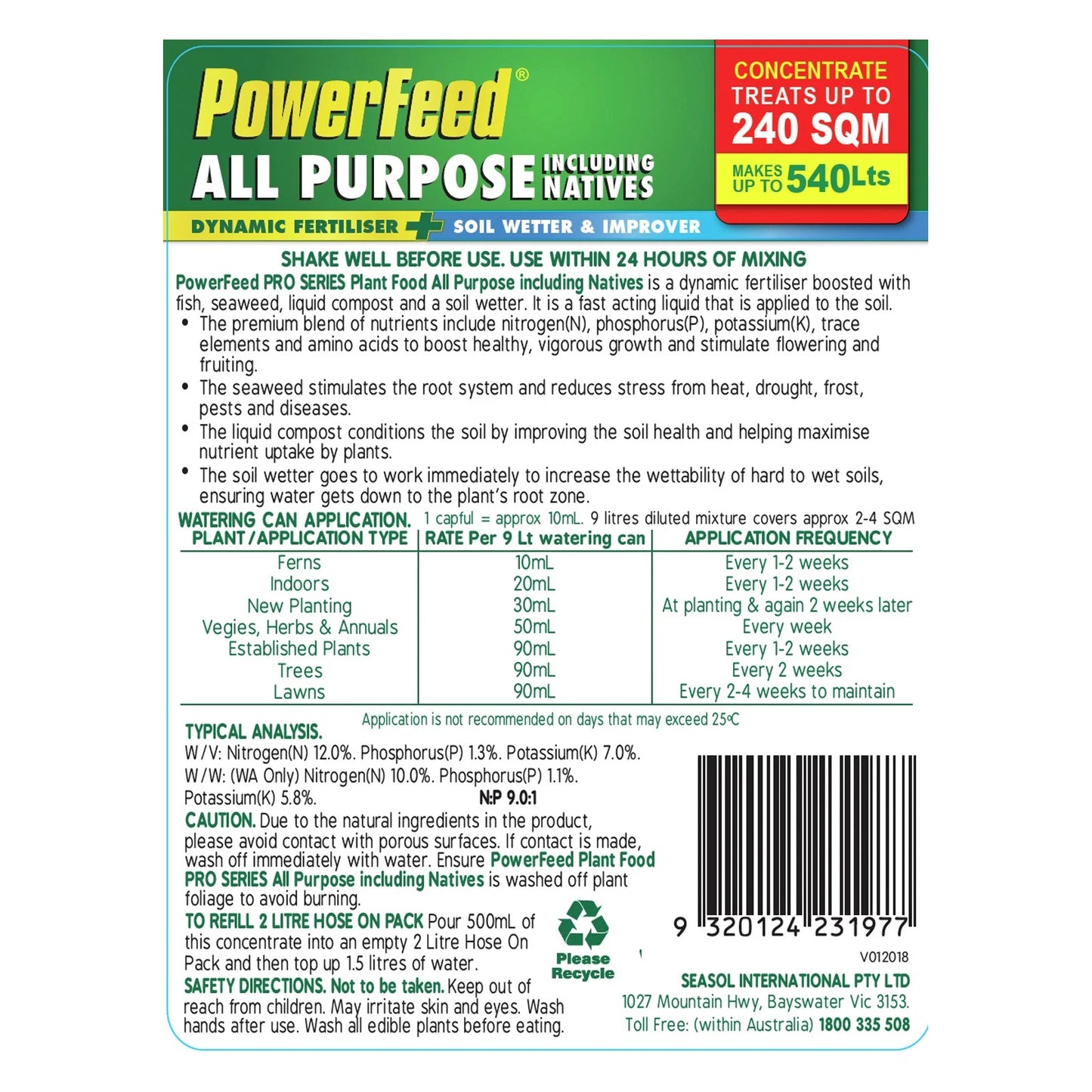 PowerFeed 1.2L Pro Series Liquid Fertiliser with Fish, Seaweed & Compost for All-Purpose Use