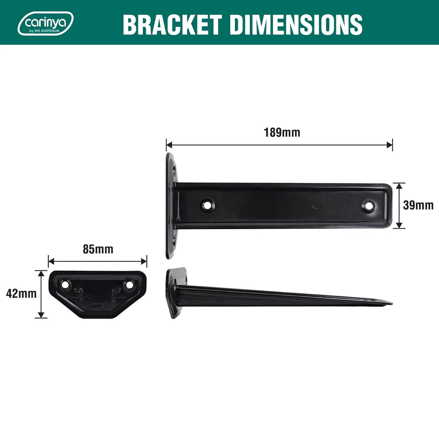 Carinya Black Floating Shelf Bracket 185x44mm, 50kg Capacity, Powder Coated Steel