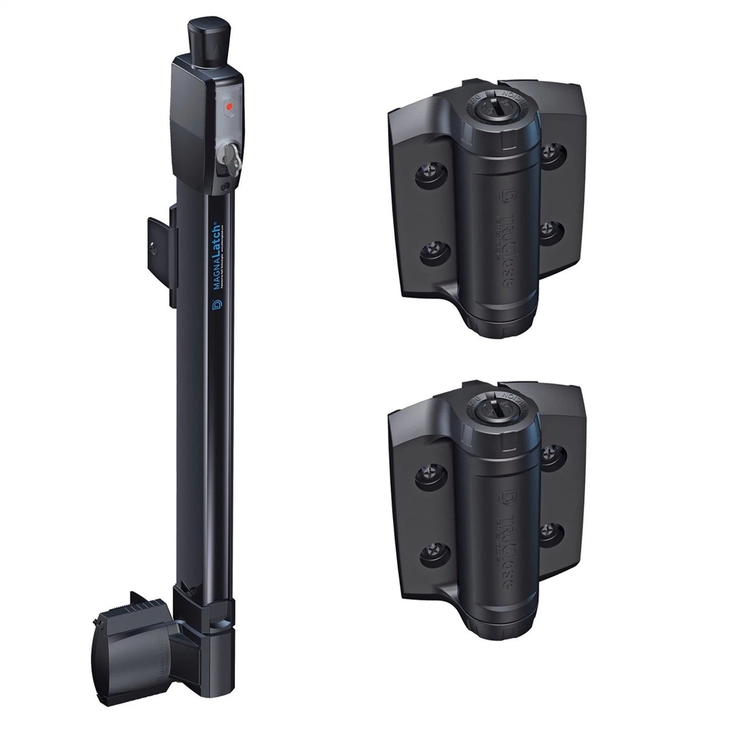 MagnaLatch Pool Gate Latch Kit with TruClose Hinges, Black, Child Safety, Easy Install