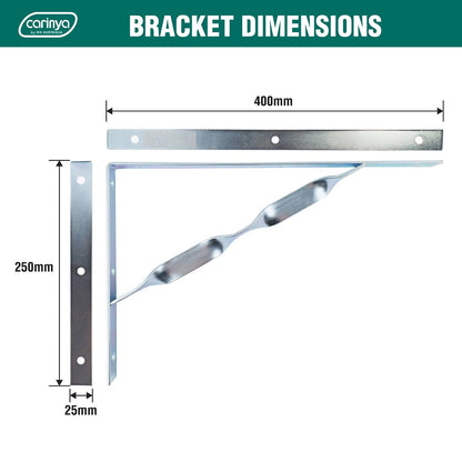 Carinya Heavy Duty 400x250mm Zinc Plated Twisted Stay Bracket 300kg Load Capacity