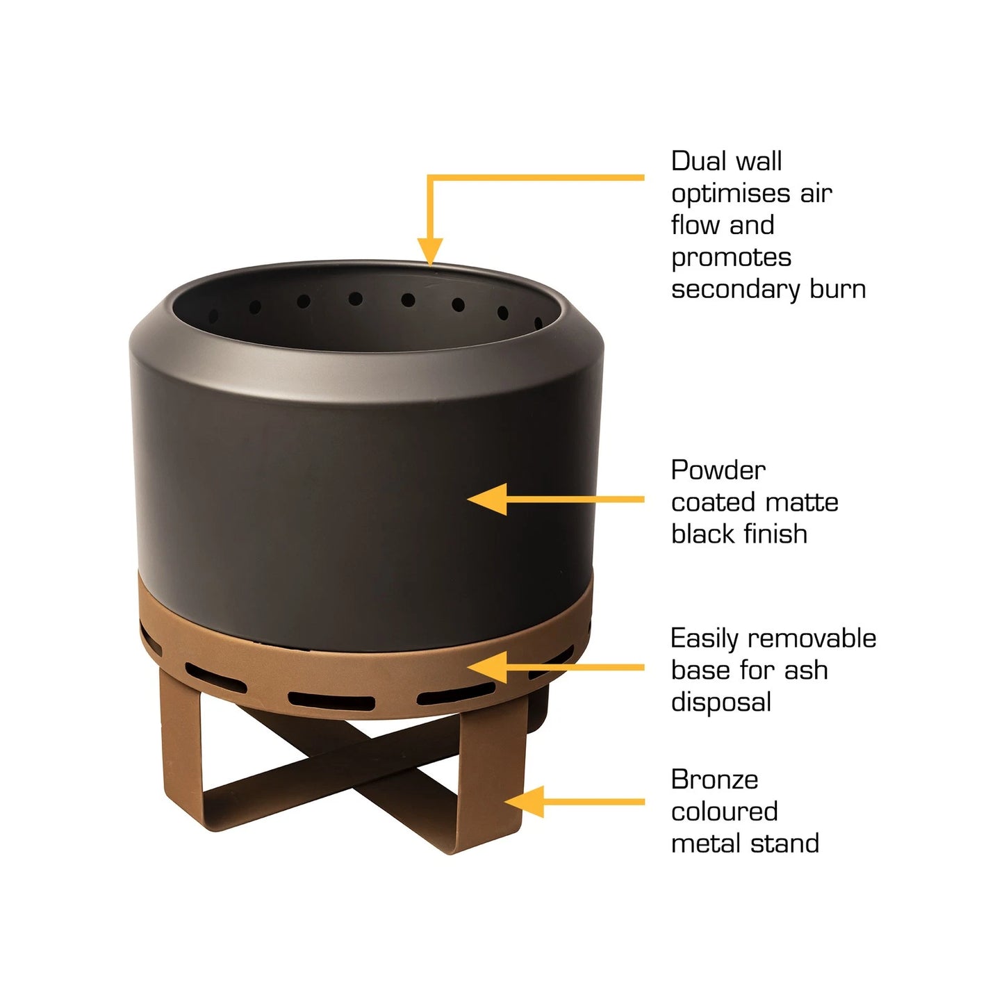 Aurus 450 Low Smoke Fire Pit with Cover, Dual Wall Design, Compact, Outdoor Use