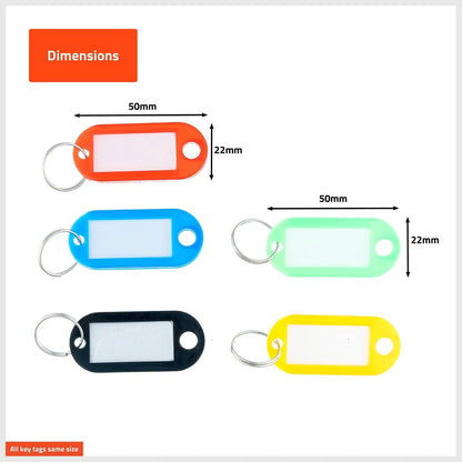 Taskmaster 50x22mm Key Tags 200 Pack, Writable Inserts, Assorted Colours, Durable Key Rings
