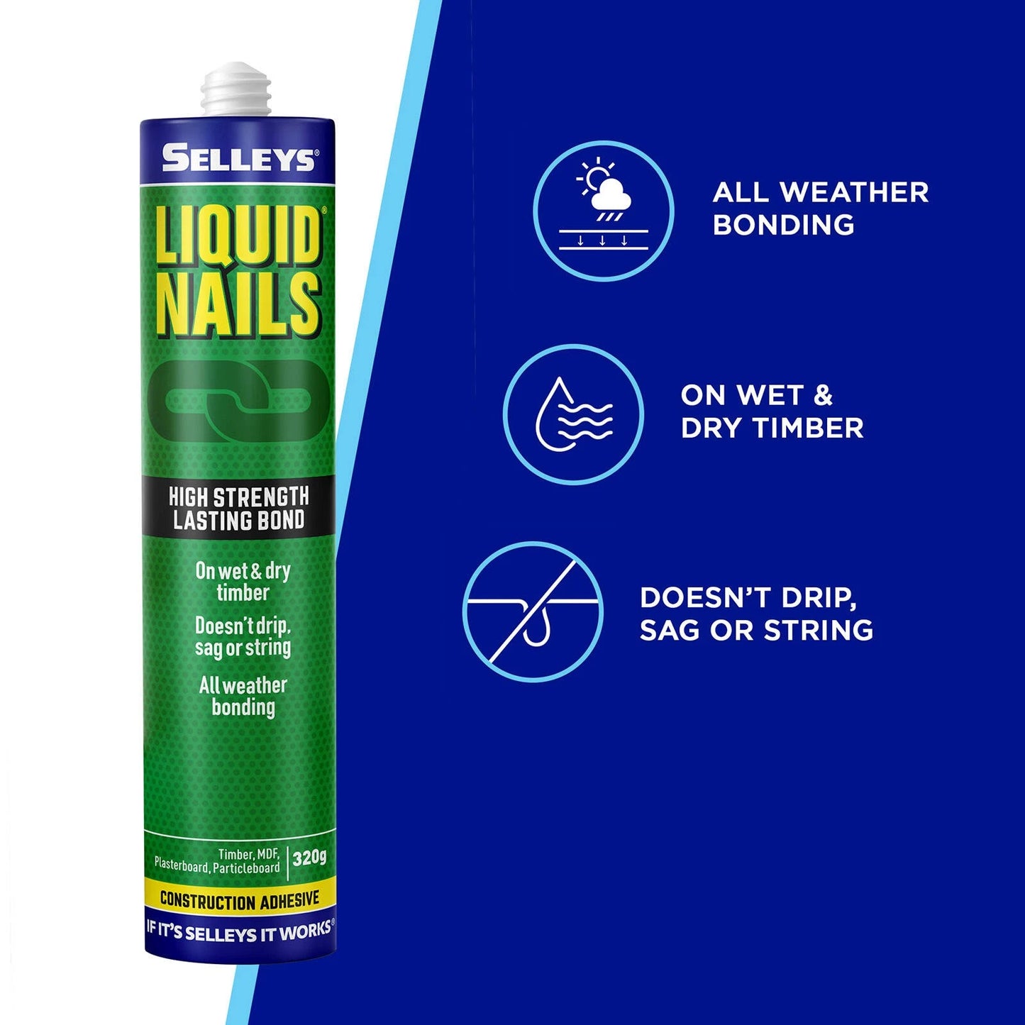 Selleys Liquid Nails 320g Construction Adhesive 6 Pack - High Strength, All Weather, Flexible
