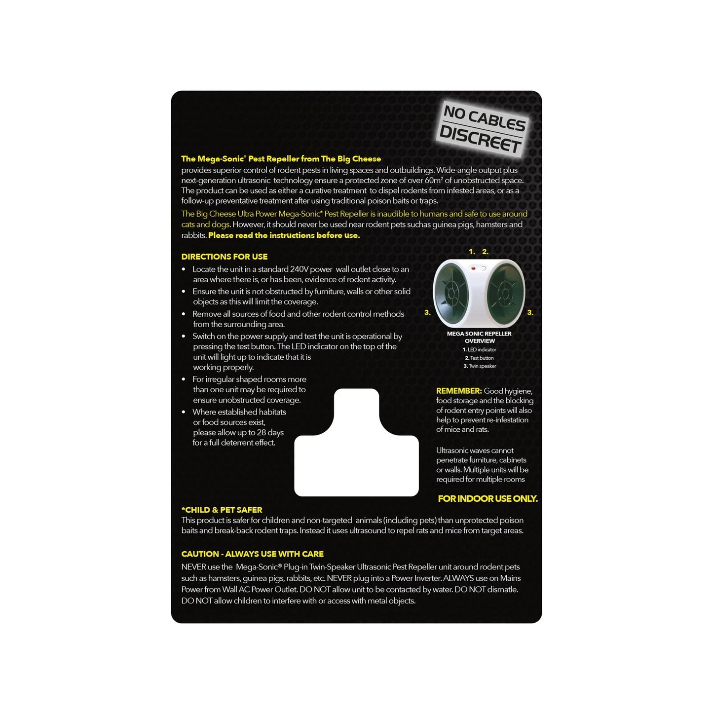 The Big Cheese Mega Sonic Pest Repeller, Ultrasonic, Indoor, Chemical-Free, 60m² Coverage