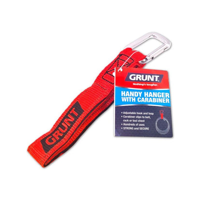 GRUNT 20cm Handy Hanger with Carabiner Clip, Adjustable Hook and Loop, 4 Colors