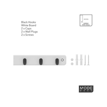 MODE 7 Key Rack with Black Hooks on White Board, Decorative & Durable Design