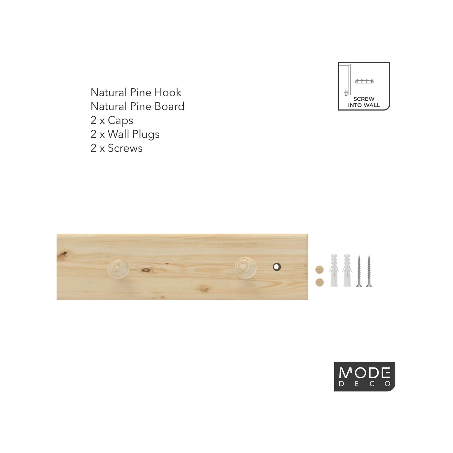 MODE 6 Natural Pine Hook Rack with 6 Hooks - Easy Install, Durable Timber